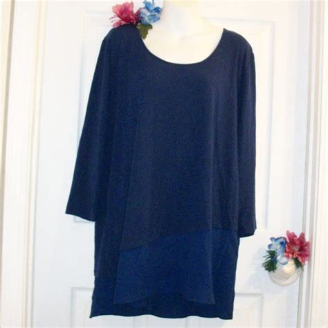 Ellen Tracy Tops Ellen Tracy Xxl 2x Rear Tie Tiered Tunic Top Navy