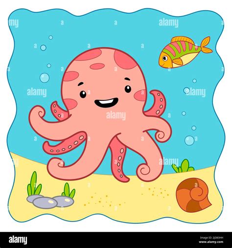 Lindo Octopus Caricatura Submarina Ilustraci N Vectorial De La Pieza