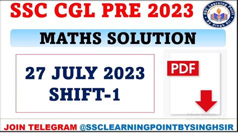 Ssc Cgl Pre Cgl July St Shift Solved Paper By Singh