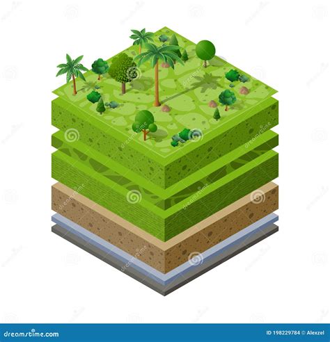 Geological And Underground Layers Of Soil Under The Isometric Stock