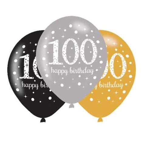 Gold Celebration Happy 100 Birthday Latex Balloons 27cm Pack Of 6