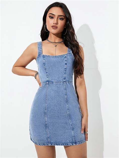 Shein Zip Back Denim Dress Shein Usa