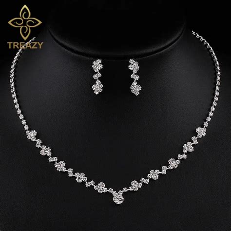 Buy Treazy Simple Geometric Crystal Bridal Jewelry Set For Women Silver Color