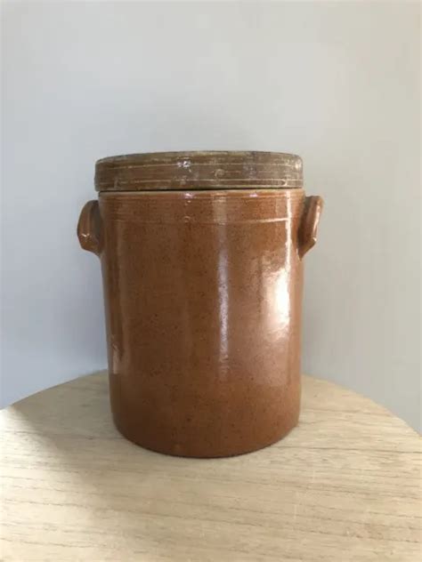 Ancien Cache Pot Pot En Terre Cuite Verniss Avec Couvercle Eur