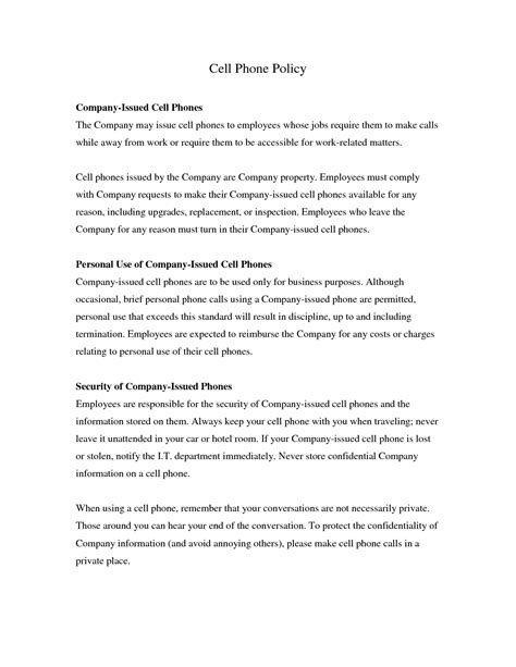 Free Company Cell Phone Policy Template