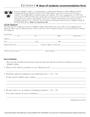 Fillable Online Gustavus Dean Of Students Recommendation Form Fax Email