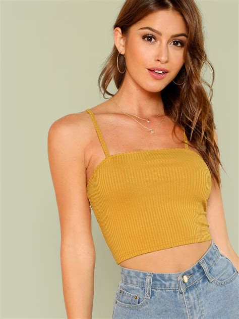 Shein Ribbed Knit Cropped Cami Top Crop Tops Cami Crop Top Cami Outfit