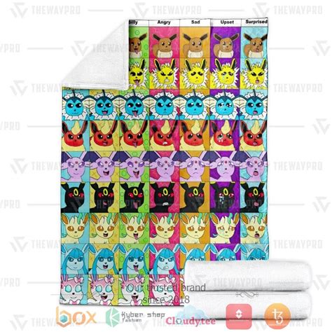 HOT Anime Pokemon Eevee And The Evolution Emotion Faces Blanket Boxbox Branding Luxury T