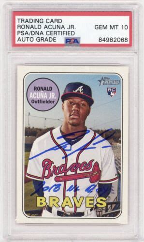 Ronald Acuna Jr Auto Signed Topps Heritage RC 580 PSA GEM MT 10