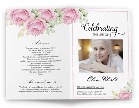 Funeral Service Bulletin Template - Bi-Fold Funeral Brochure