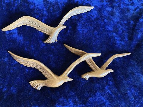 Vintage Mid Century Modern Homco Birds Seagulls Wood Grain Etsy In