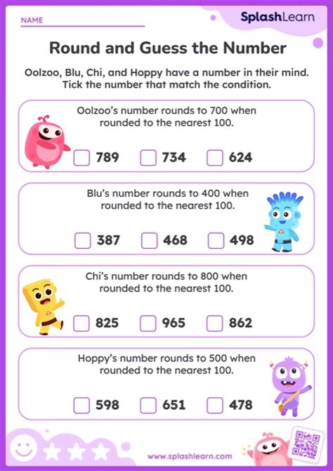 Identify 3 Digit Numbers Using Clues Related To Rounding Worksheet