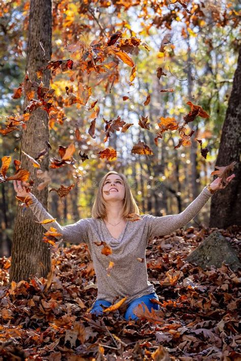 A Lovely Blonde Model Poses Outdoor While Enjoying The Fall Weather Stock Photo Image Of