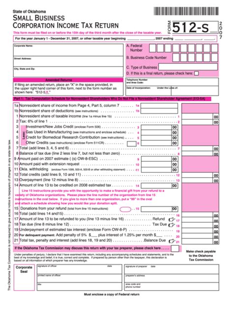 Fillable Form S Small Business Corporation Income Tax Return