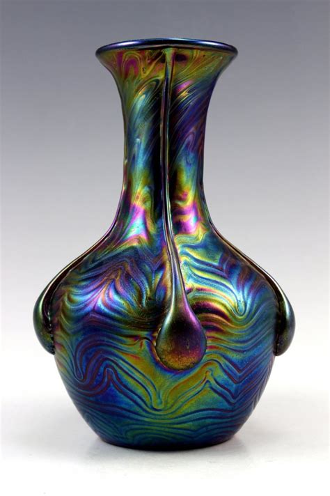 Gorgeous Bohemian Art Deco Glass Vase Czech Iridescen