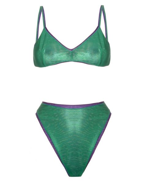 Oséree Green And Purple Lamè Double Bra 90s Bottom Bikini Set Lyst