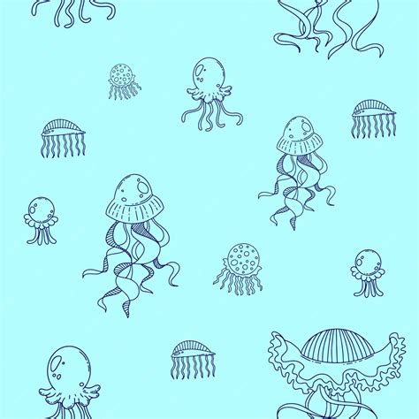 Premium Vector Different Hand Drawn Jellyfishes Vector Seamless