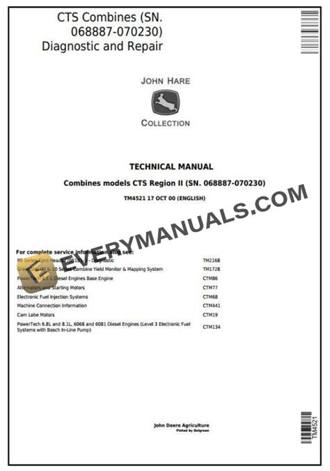 John Deere CTS Combine Technical Manual TM4521