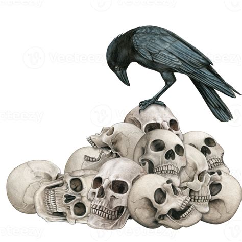 Watercolor Hand Drawn Skull And Crow 22432526 Png