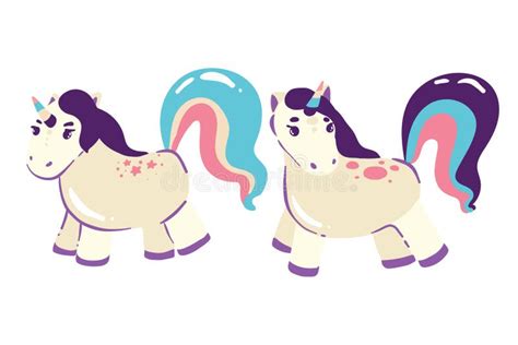 Conjunto De Adorables Unicornios De Dibujos Animados Aislados En Un