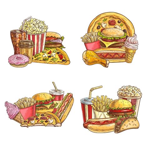 Premium Vector Takeaway Fast Food Sketch Vector Set