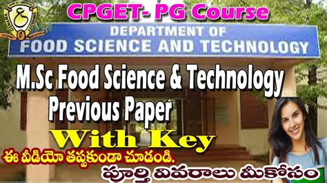 M Sc Food Science And Technology Previous Paper With Key Cpget