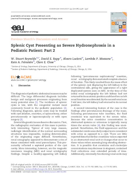 Pdf Splenic Cyst Presenting As Severe Hydronephrosis In A Pediatric Patient Part 2 William