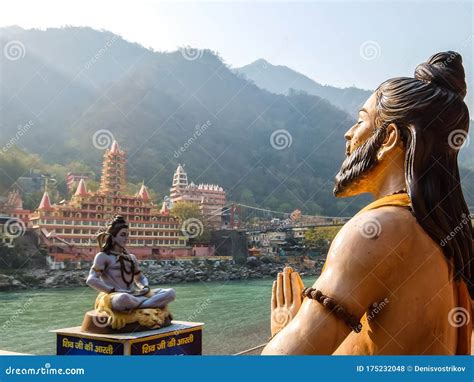 Beautiful Statues On The Riverbank Of Ganga In Rishikesh Editorial