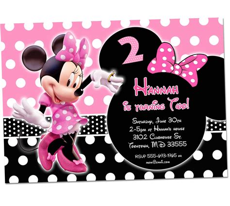 Minnie Mouse Birthday Invitation1st Birthday First Bday Girl Pink Ch