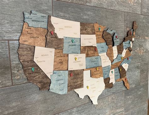 Wooden Us Map Of United States Wood Wall Art Usa Travel Map Etsy