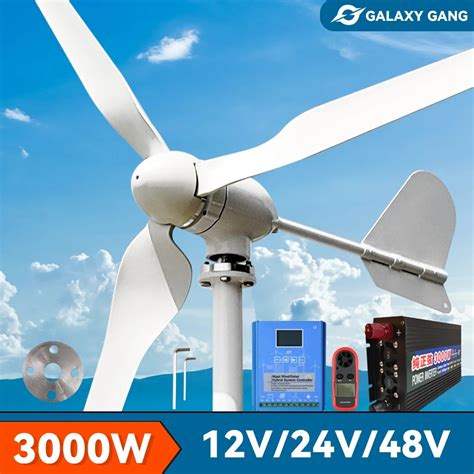 Free Energy Wind Turbine Generator 3kw 48v 12v 24v 3 Blades Dynamo With Mppt Charge Controller