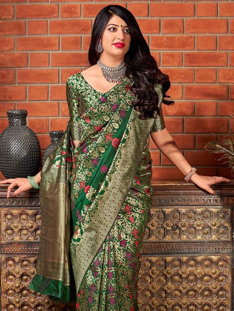 Green Banarasi Silk Traditional All Over Woven Saree Saree Bollywood