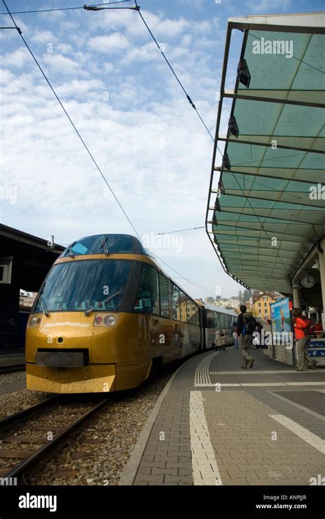 Golden Pass Panoramic Train in Montreux Station Switzerland Stock Photo - Alamy