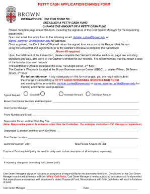 Fillable Online Petty Cash Application Change Form Fax Email Print