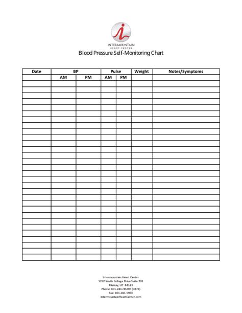 Blood Pressure Self-monitoring Chart Template - Intermountain Heart ...