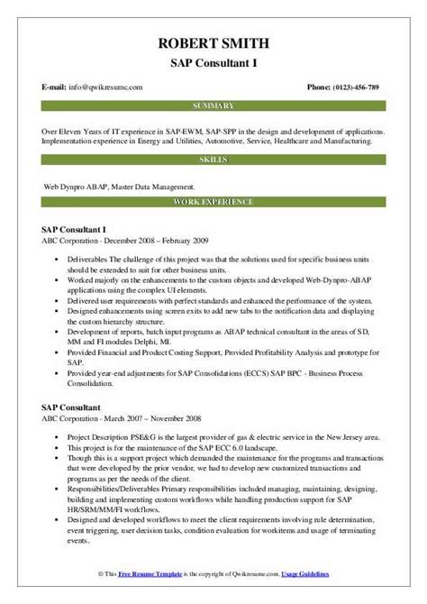 Sap Consultant Resume Samples Qwikresume