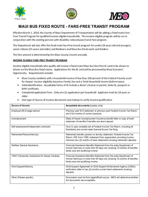 Fillable Online Maui Bus Fixed Route Fare Free Transit Program Fax