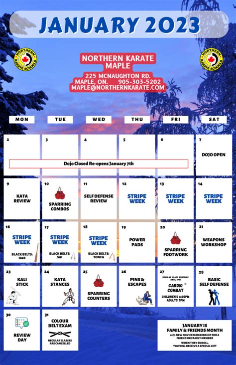 Maple-January Calendar | Northern Karate Schools