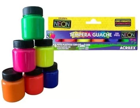 Tinta Tempera Guache Neon Fluorescente Acrilex 6 Cores MercadoLivre