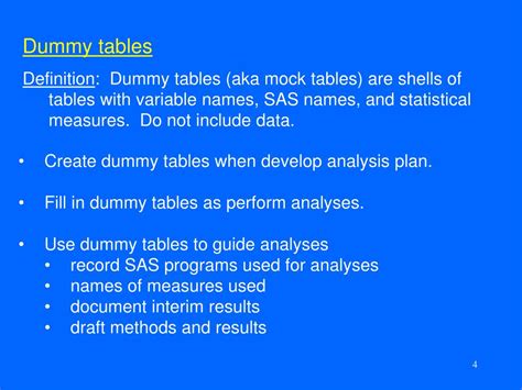 Ppt Why Dummy Tables Are Smart A Systematic Approach To Data