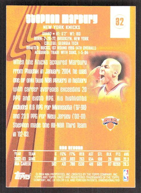 2003 Topps Finest 32 Stephon Marbury Near Mint EBay