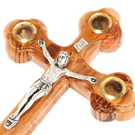 Trefoil Cross Crucifix In Olive Wood With Relics X Online Sales