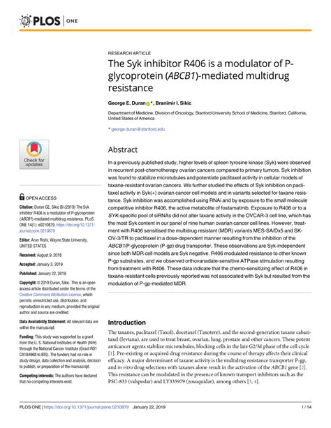 Pdf The Syk Inhibitor R Is A Modulator Of P Glycoprotein Abcb