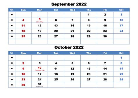 Free Printable September And October 2022 Calendar Pdf