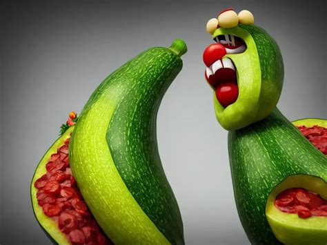 Detailed 3 D Render Of A Raging Zucchini Character Stable Diffusion