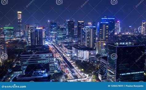 Beautiful Night View Of Jakarta City Editorial Stock Image Image Of