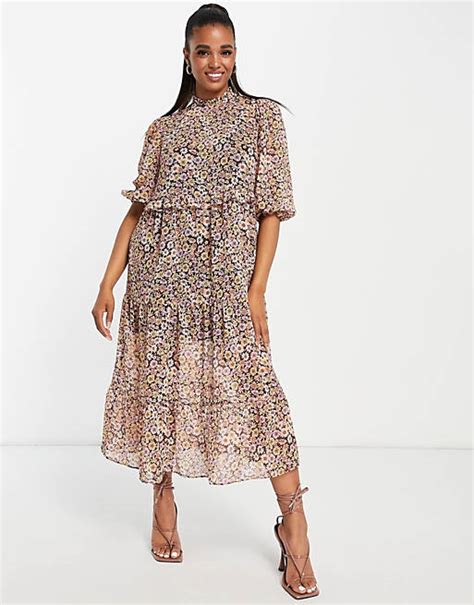 Miss Selfridge Tiered Chiffon Maxi Dress In Mixed Floral Print Asos