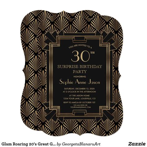 Glam Roaring 20s Great Gatsby Art Deco Birthday Invitation Zazzle