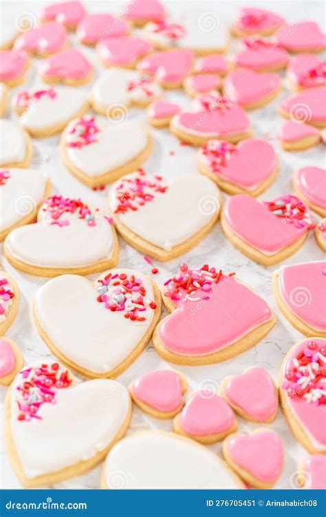 Heart-shaped Sugar Cookies with Royal Icing Stock Image - Image of ...