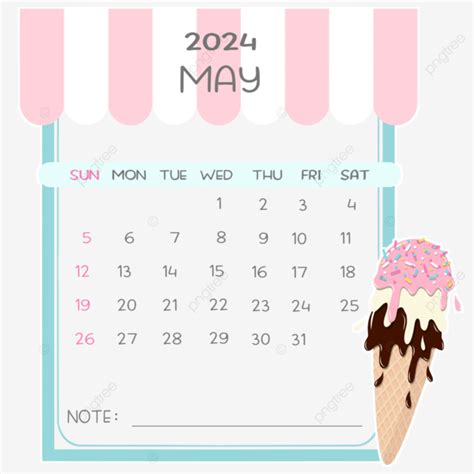 Calendario Mayo 2024 Heladería PNG dibujos 2024 Calendario Mensual